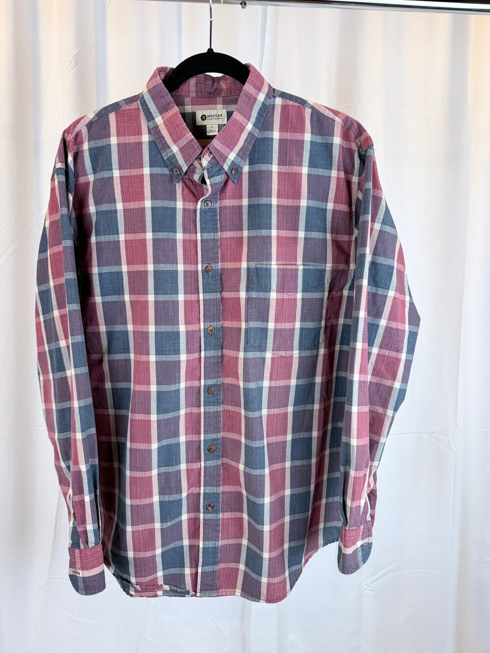 Men's Haggar Button-up Dress Shirt -- Blue and Plaid